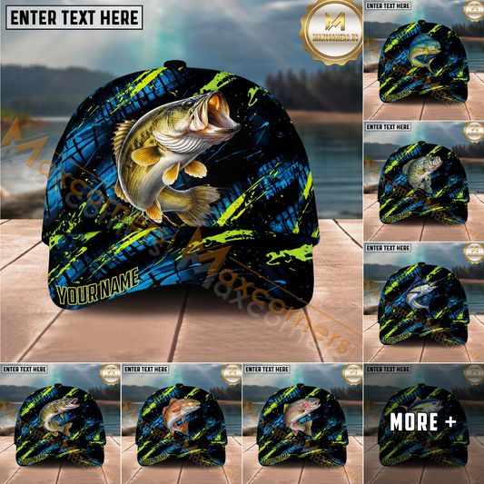 Maxcorners Fishing Neon Splash Angler Hat Personalized Name Classic 3D Cap (9 Breeds)
