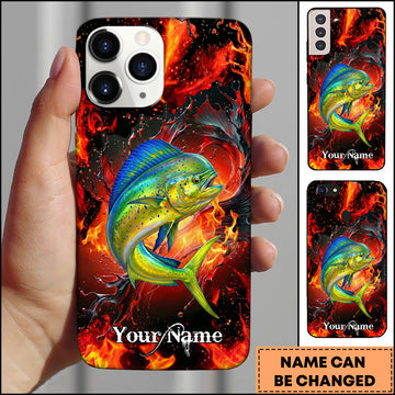 Maxcorners Mahi Mahi Fishing Fire Splash Art Personalized Name 3D Phone Case