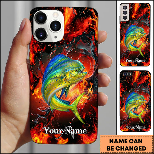 Maxcorners Mahi Mahi Fishing Fire Splash Art Personalized Name 3D Phone Case