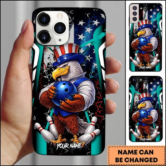 Maxcorners Bowling Patriotic Eagle Player Multicolor Personalized Name 3D Phone Case