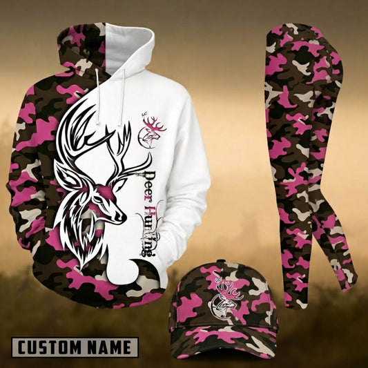Maxcorners Hunting Whitetail Deer Pink Camo White 3D Shirts