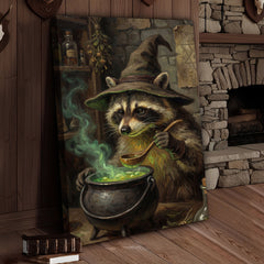 Maxcorners Wizard Raccoon Brewing Green Magic Potion Fantasy Canvas Wall Art