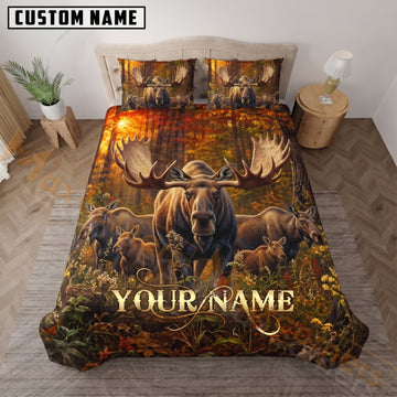 Maxcorners Moose Hunting Autumn Woodland Custom Name 3D Bedding Set
