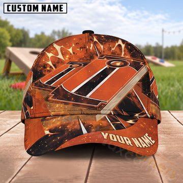 Maxcorners Cornhole Orange Camo Board Design Personalized Name 3D Cap