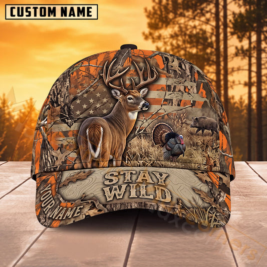 Maxcorners Whitetail Deer Hunting Vintage Flag Stay Wild Personalized Name 3D Cap