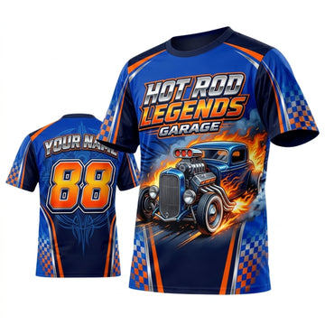 Maxcorners Personalized Car Classic Muscle Car 3D T-Shirt – Hot Rod Legends Electric Blue Racing Flames