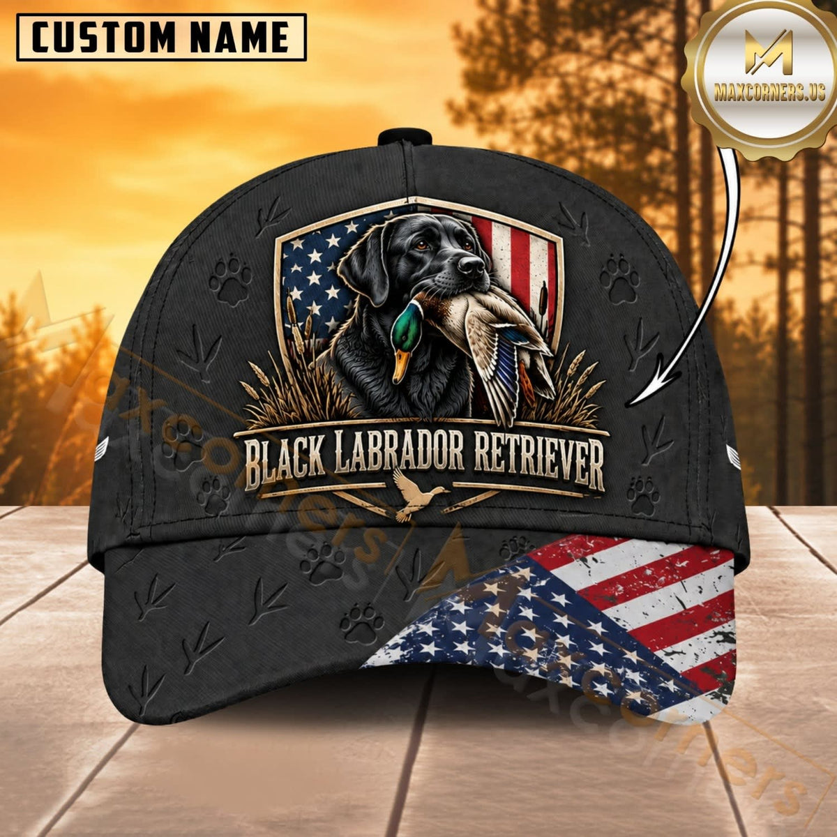 Maxcorners Dog Hunting And Duck Hunting Dog American Flag Personalized Name 3D Cap