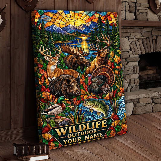 Maxcorners Bass Fishing Vintage Wildlife Outdoor Mountain Personalized Canvas Wall Art