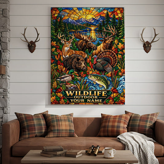 Maxcorners Bass Fishing Vintage Wildlife Outdoor Mountain Personalized Canvas Wall Art