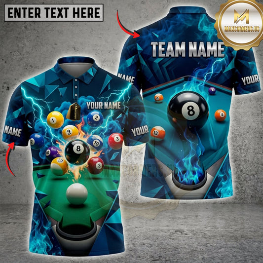 Maxcorners Billiards Turquoise Pool Table And Colorful Pool Balls Personalized Name 3D Unisex Shirt