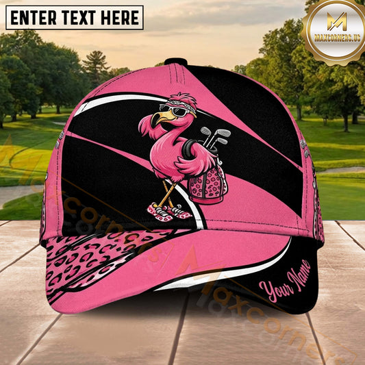 Maxcorners Golf Flamingo Golfer Leopard Accent Personalized Name 3D Classic Cap