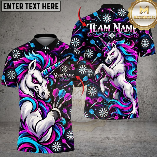 Maxcorners Darts Mythical Unicorn Horn Glowing Aura Target Board Pattern Graphic Multicolor Customized Name, Team Name 3D Shirts