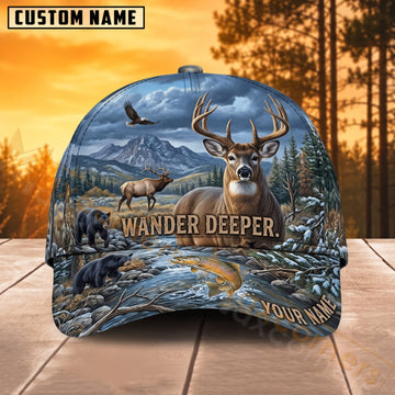 Maxcorners Deer Hunting Wander Deeper Deer Scenic Personalized Name 3D Cap