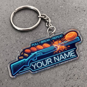 Maxcorners Clay Shooting Neon Pull Break Repeat Shotgun And Clay Target Customized Name 3D Keychain And Ornament