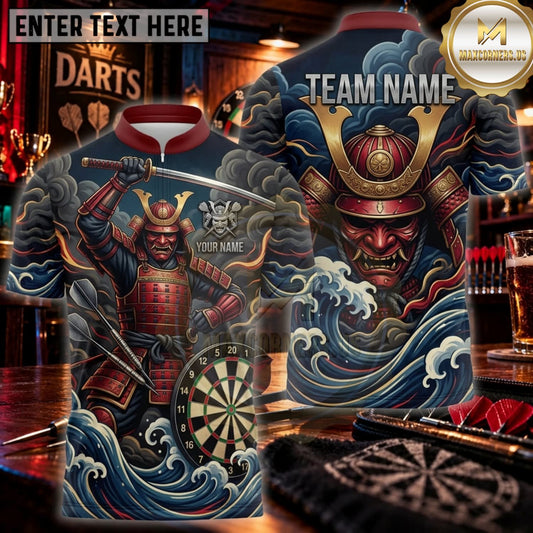 Maxcorners Darts Navy Red Japanese Oni Warrior Personalized Name 3D Unisex Shirt