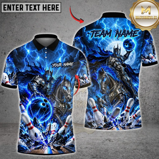 Maxcorners Bowling Dark Knight Warrior Armored Horse Electric Lightning Pins Strike Artwork Multicolor Customized Name, Team Name 3D Shirts