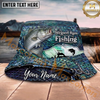Maxcorners Fishing Blue Scale Angler Personalized Name 3D Bucket Hat (12 Fish Species)
