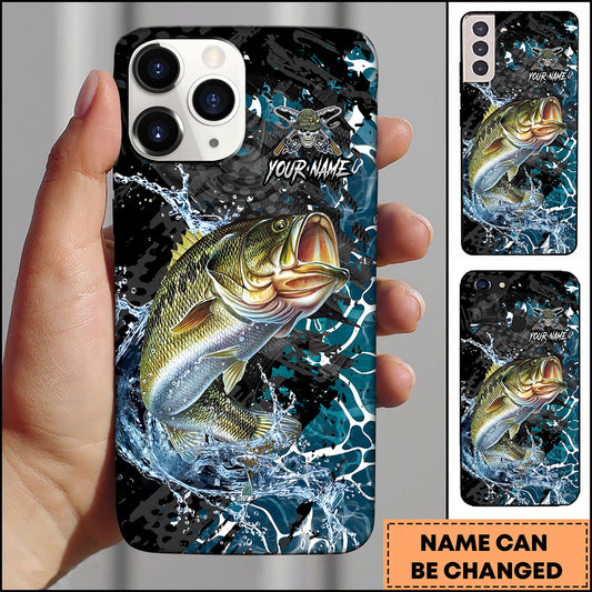 Maxcorners Black Teal Grunge Splash Personalized Name Phone Case (13 Fish Species)