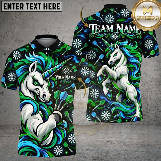Maxcorners Darts Mythical Unicorn Horn Glowing Aura Target Board Pattern Graphic Multicolor Customized Name, Team Name 3D Shirts