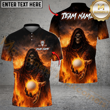 Maxcorners Golf Grim Reaper Hellfire Design Personalized Name, Team Name 3D Shirt (4 Colors)