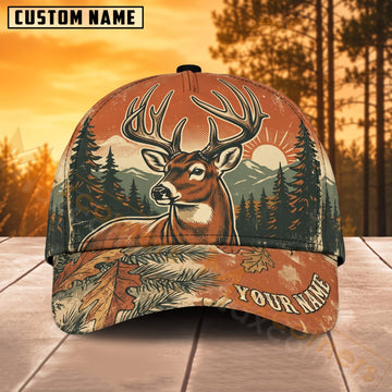 Maxcorners Deer Hunting Autumn Buck Portrait Personalized Name 3D Cap