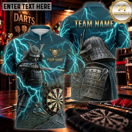 Maxcorners Darts Electric Blue Samurai Lightning Personalized Name 3D Unisex Shirt