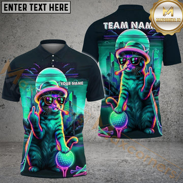 Maxcorners Golf Cat Neon Style Personalized Name, Team Name 3D Shirt (4 Colors)