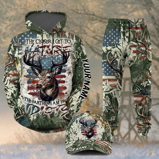 Maxcorners Hunting Patriotic Deer Antlers American Flag Woodland Camo Personalized 3D Shirts