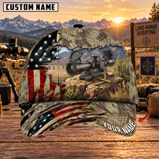 Maxcorners Long Range Shooting Vintage Scope American Flag Personalized Name 3D Cap