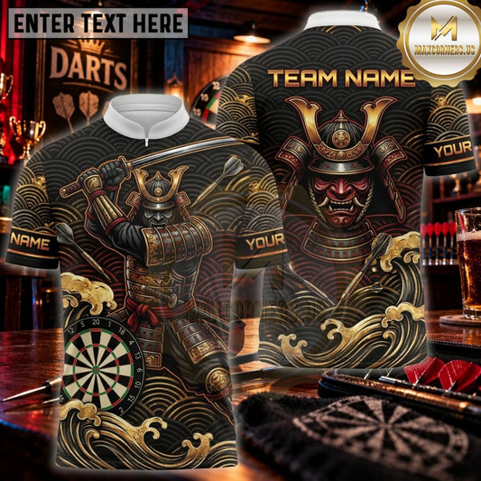 Maxcorners Darts Black Gold Royal Samurai Warrior Personalized Name 3D Unisex Shirt