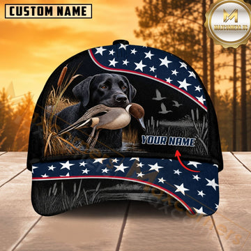 Maxcorners Dog Hunting And Duck Black Navy American Stars And Stripes Personalized Name 3D Cap