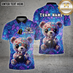 Maxcorners Bowling Cute Teddy Bear Neon Graffiti Style Multi Options Personalized Name Team Name 3D Shirt