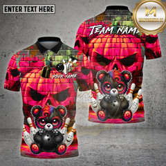 Maxcorners Bowling Gothic Teddy Bear Brick Wall Design Multi Options Personalized Name Team Name 3D Shirt