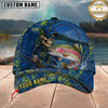 Maxcorners Fishing Skull Fisherman Blue Yellow Splash Personalized 3D Cap