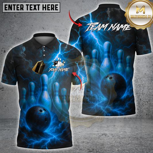 Maxcorners Bowling Ball And Pins Fire Storm Multicolor Customized Name, Team Name 3D Shirt