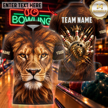 Maxcorners Bowling Majestic Lion King Crowned Pins Apparel Customized Name, Team Name 3D Shirts