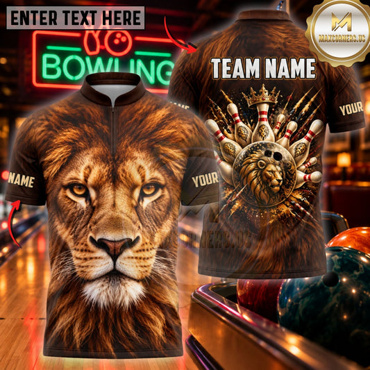 Maxcorners Bowling Majestic Lion King Crowned Pins Apparel Customized Name, Team Name 3D Shirts
