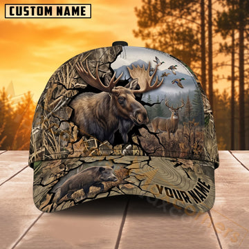 Maxcorners Moose Hunting Woodland Moose Scenic Personalized Name 3D Cap