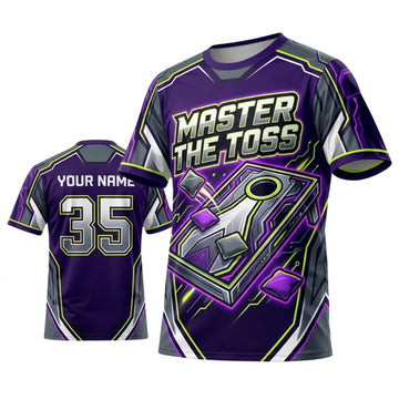 Maxcorners Cornhole Master The Toss Dark Purple Personalized Name 3D Unisex Shirt