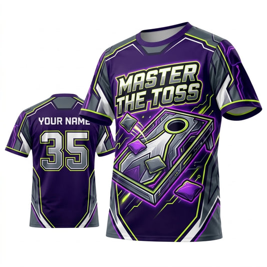 Maxcorners Cornhole Master The Toss Dark Purple Personalized Name 3D Unisex Shirt
