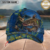 Maxcorners Fishing Skull Fisherman Blue Yellow Splash Personalized 3D Cap