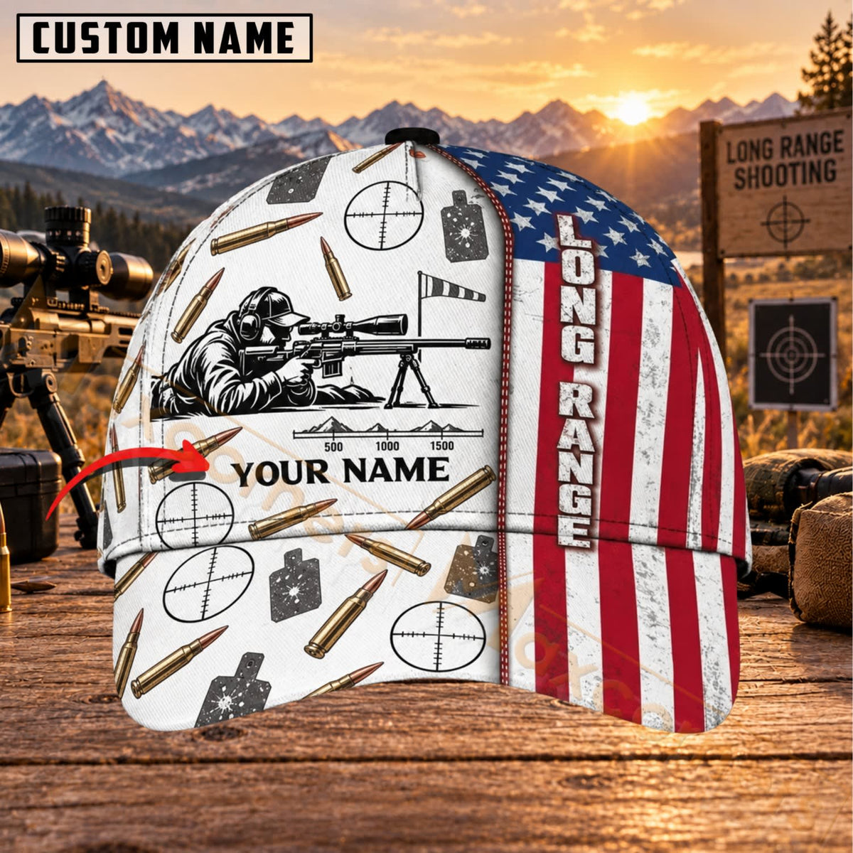 Maxcorners Long Range Shooting Endurance Sketch Patriotic Personalized Name 3D Cap