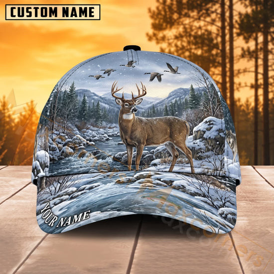 Maxcorners Deer Hunting Winter Snow Deer Personalized Name 3D Cap