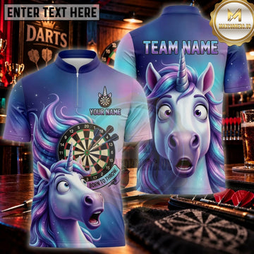 Maxcorners Darts Purple Blue Magical Unicorn Dartboard Personalized Name 3D Unisex Shirt
