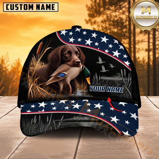 Maxcorners Dog Hunting And Duck Black Navy American Stars And Stripes Personalized Name 3D Cap
