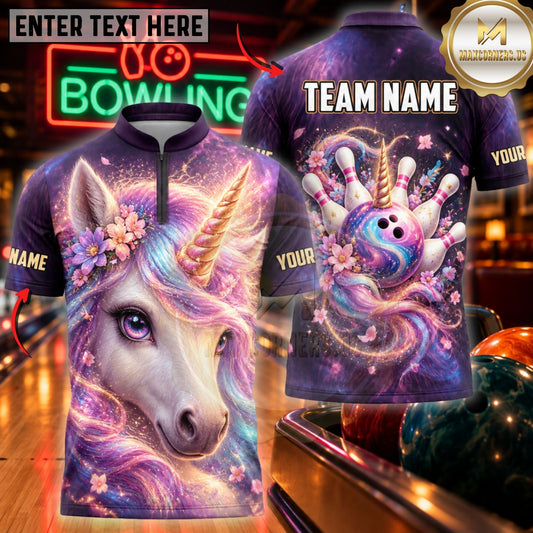 Maxcorners Bowling Magical Unicorn Galaxy Pins Graphic Customized Name, Team Name 3D Shirts
