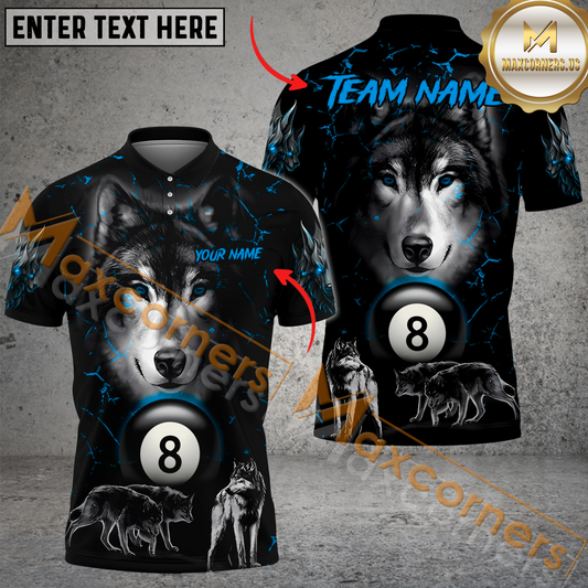 Maxcorners Ball 8 Wolf Pack Billiard Jersey Multicolor Options Personalized Name, Team Name 3D Polo Shirt (4 Colors)
