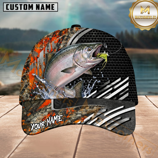 Maxcorners Fishing Orange Camo Graphic Personalized 3D Cap