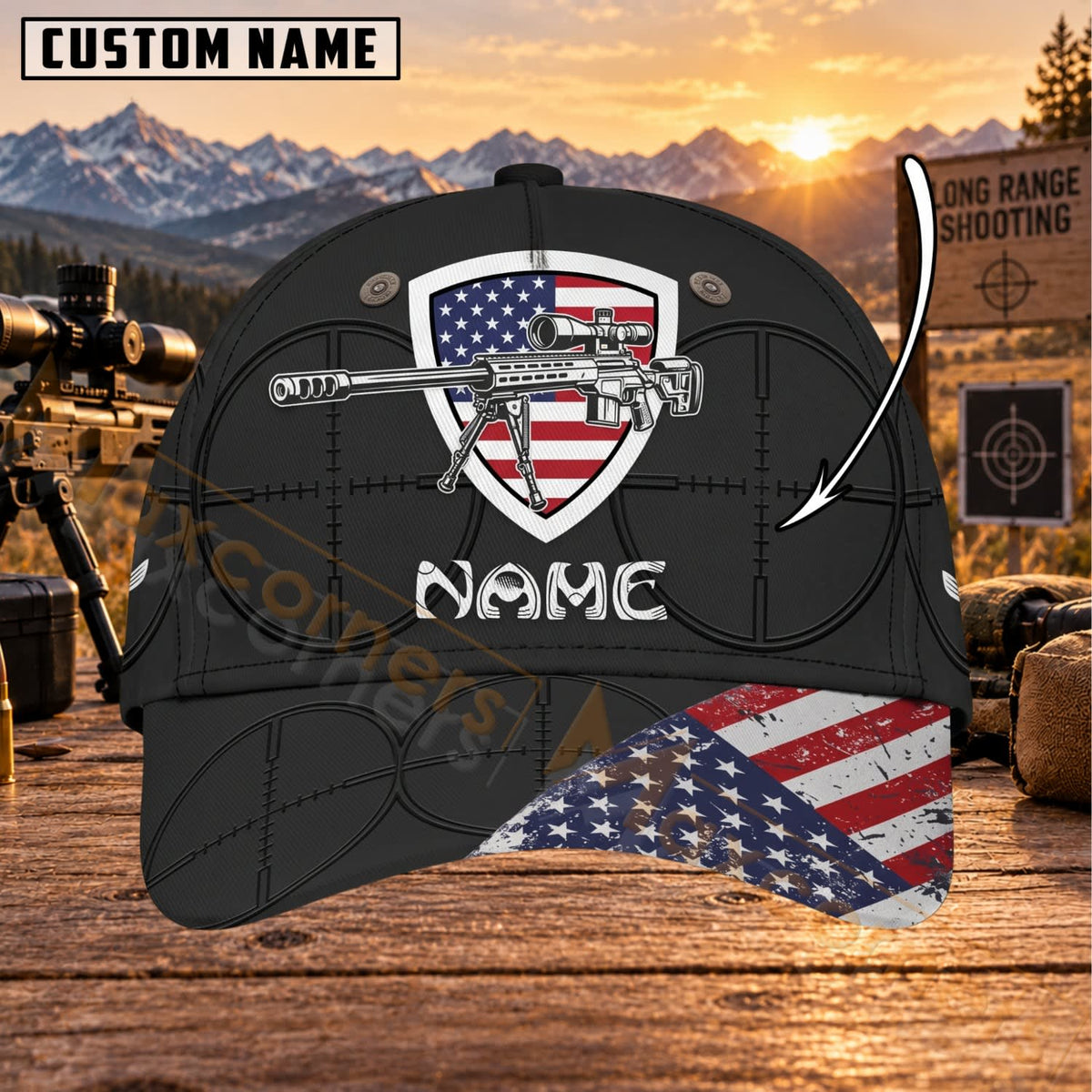 Maxcorners Long Range Shooting Tactical Shield American Flag Personalized Name 3D Cap