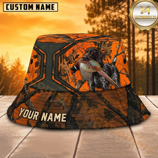 Maxcorners Hunting Dog Blaze Orange Geometric Personalized Name 3D Bucket Hat